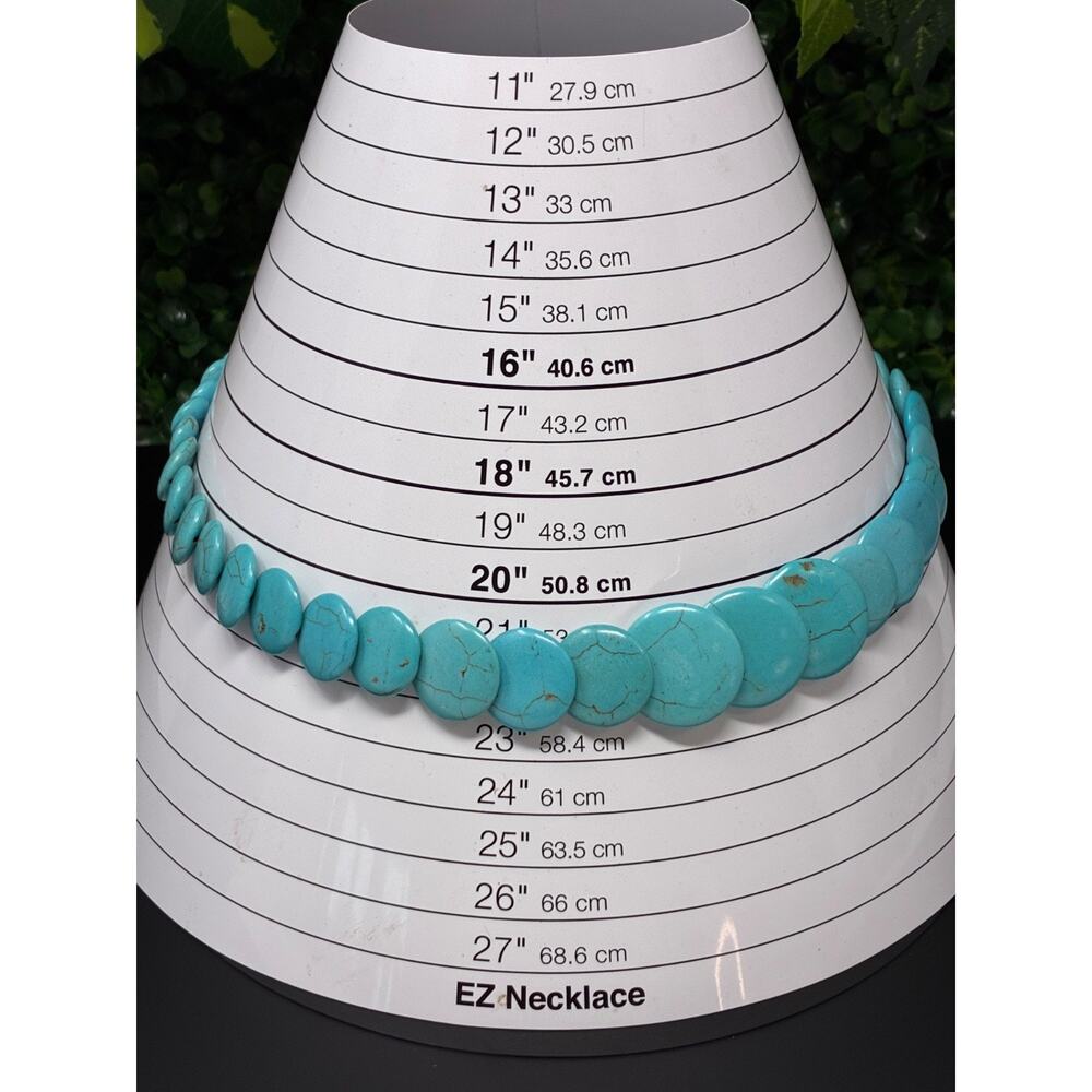 Turquoise Howlite Disc Bead Necklace Graduated Statement Collar 22 Inch - Picture 6 of 8